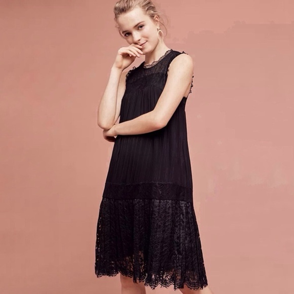 Anthropologie Floreat Melia Lace Dress SIZE 2 Black Sleeveless Knee Length EUC